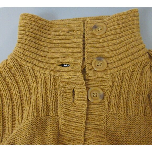 Apt 9 Sweater Sz Medium Open Front Gold Cable Knit High Fold-down Collar Button - Picture 7 of 7